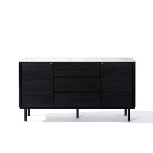 LuxenHome Black Manufactured Wood 58.5-Inch Wide 2-Door 3-Drawer Sideboard Cabinet with Laminated Marble Top - 1 of 4
