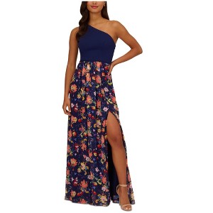 Adrianna Papell Womens One Shoulder Knit Crepe Floral Maxi Dress - 1 of 1
