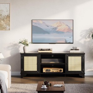 TV Stand for TVs Up to 70", Rattan Entertainment Center with 2 Cabinets & Open Shelf - 1 of 4