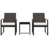 vidaXL Patio Dining Set 3 Pcs Outdoor Table and Chair with Cushions PP Rattan - Brown - 3 of 4