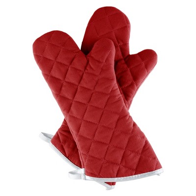 Oven Mitts, Set of 2 Oversized Quilted Mittens, Flame and Heat Resistant By Hastings Home (Burgundy)