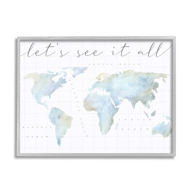 Stupell Industries Let's See It All World Map Framed Giclee