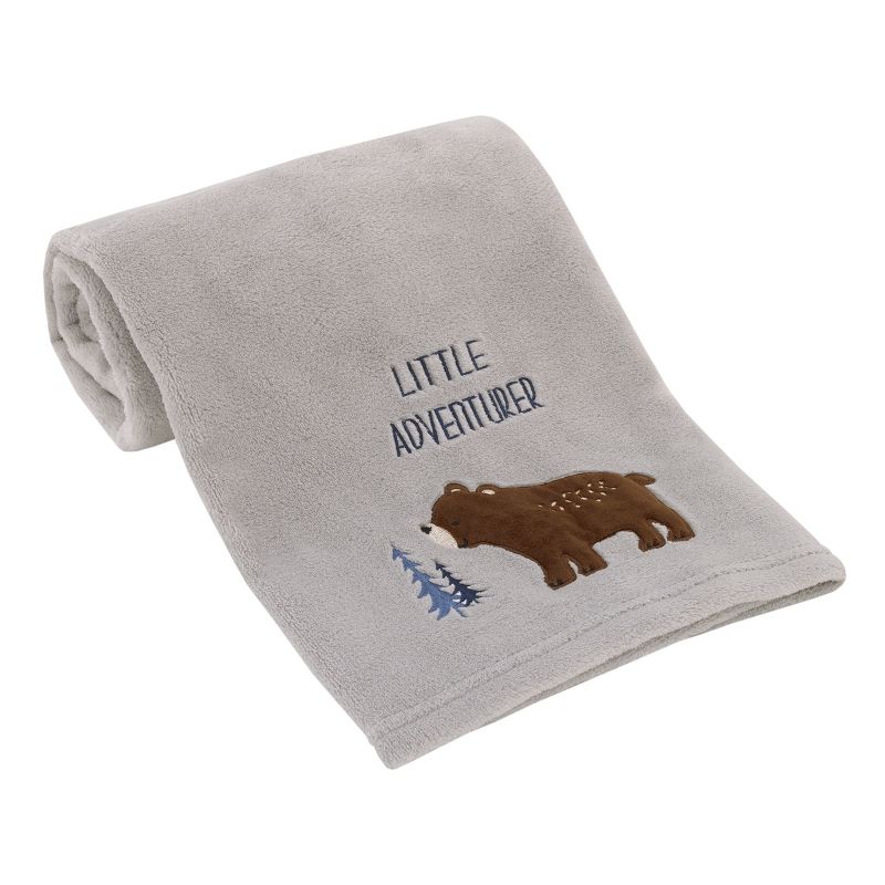 Little Love by NoJo National Park Gray, and Brown Bear Little Adventurer Super Soft Appliqued Baby Blanket, 1 of 5
