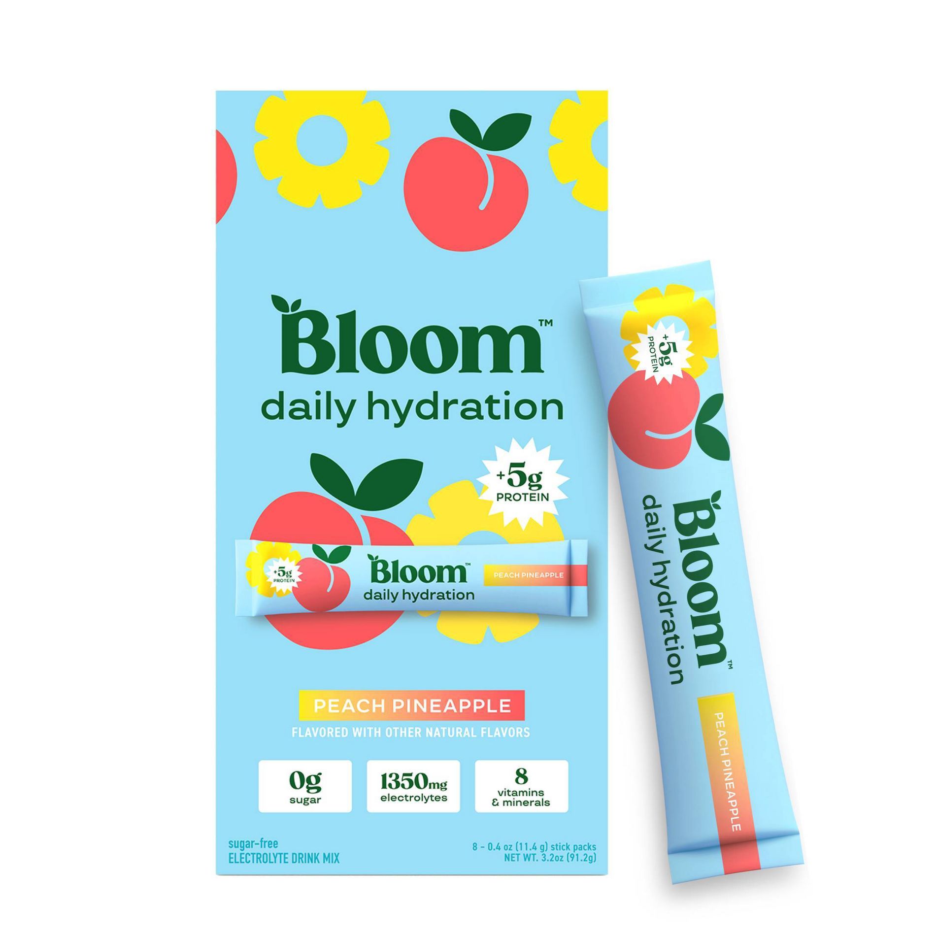 BLOOM NUTRITION Daily Hydration Electrolyte Stick Packs - Peach Pineapple - 8ct