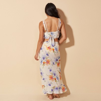 Shade & Shore Women's Floral Cover Up Crop Top - Shade & Shore™ White/Blue M — фото 2