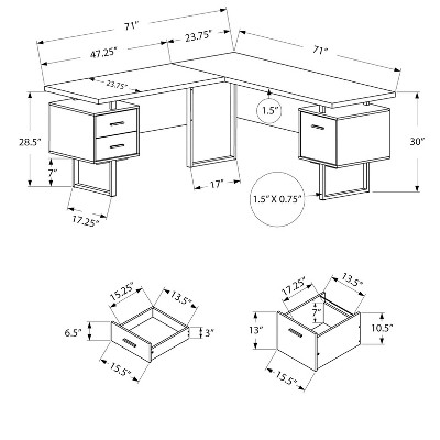 White Concrete L-Shaped Computer Desk with Drawers