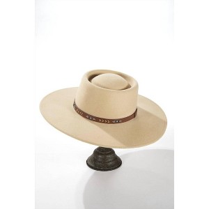 Women's Wide brim boater hat with Navajo inspired leather trim - URBANISTA - 1 of 2