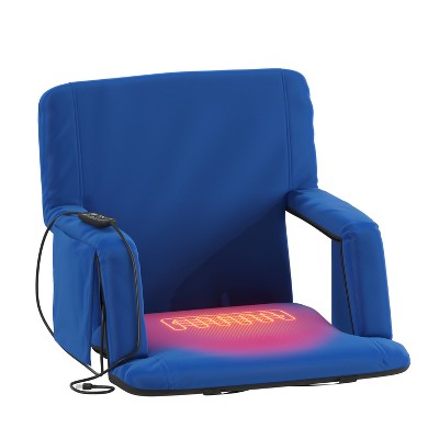 Blue Heated Portable Reclining Stadium Chair with Armrests