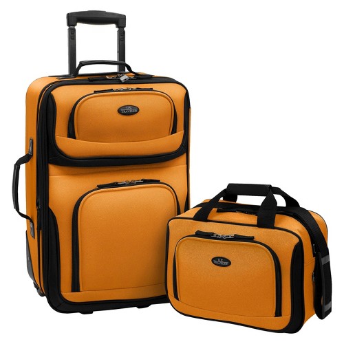 U.S. Traveler Rio 2pc Expandable Carry On Luggage Set - Orange/Mustard, Size: Small, Orange/Yellow