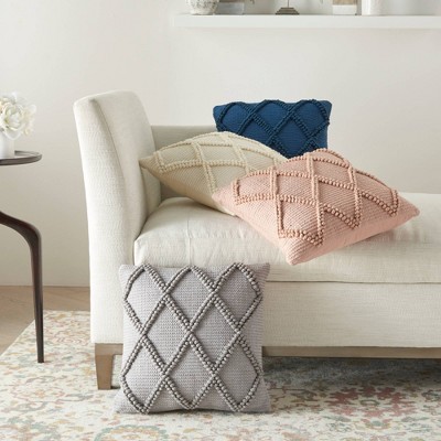 Blush Pink Diamond Lattice Cotton Polyester Throw Pillow 18" x 18"