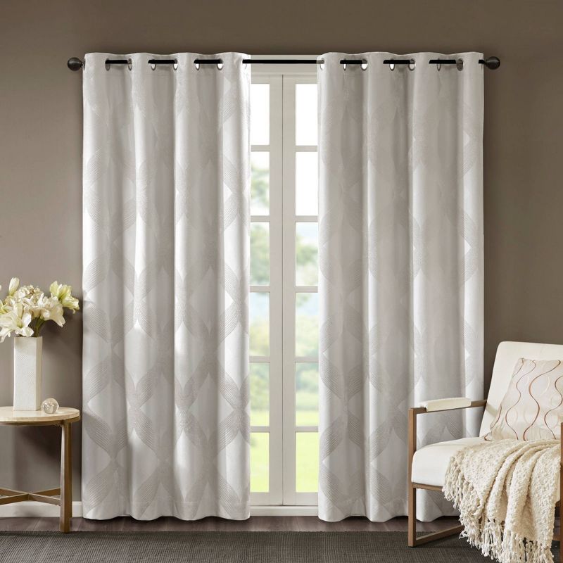 Byron Ogee Knitted Jacquard Blackout Curtain Panel, 1 of 12