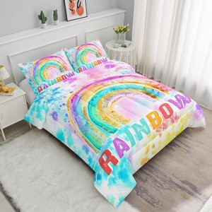3Pcs Rainbow Tie-Dye Comforter Set Full Size – Gradient Rainbow Bedding with 1 Comforter & 2 Pillowcases, Cute Galaxy Quilt Set for Girls & Teens - 1 of 4