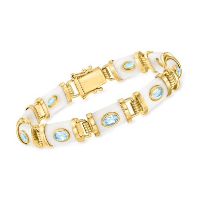 Ross-Simons White Agate and 4.80 ct. t.w. Sky Blue Topaz Bracelet in 18kt Gold Over Sterling
