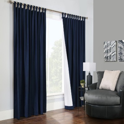 Navy Cotton Room-Darkening Tab Top Curtain Panels, 84" x 80"