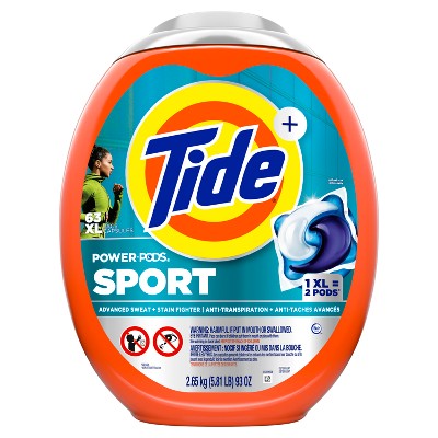 Tide Sport Power HE Deep Cleaning Concentrated Laundry Detergent Pods 63 Pacs - 93oz: Odor Control, Paraben-Free, Sporty Scent