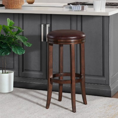 Distressed Walnut and Leather Backless Bar Stool, 29 in