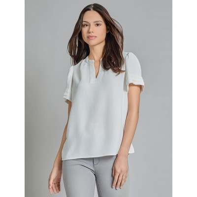 Jones New York Split Neck Puff Sleeve Blouse