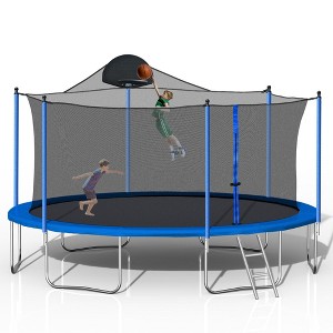 NAYSAYE Trampoline 14FT for Kids and Adults with Basketball Hoop and Safety Net for Outdoor Fun, Blue, 166.00"*110.00"*110.00" - 1 of 4