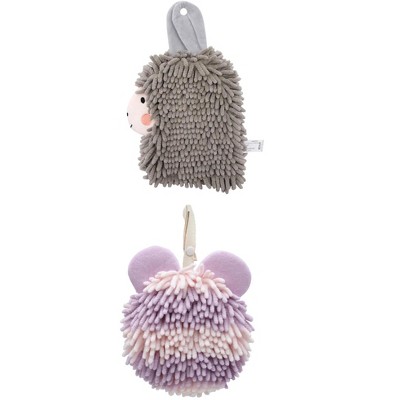 REGALWOVEN Chenille Fuzzy Ball Bathroom Alpaca Fuzzy Soft Absorbent Hanging Towels 7" x 7"/7" x 11" 2 Pcs