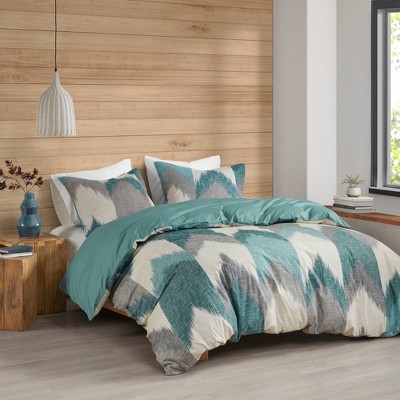 Aqua Ikat Chevron Cotton Full/Queen Duvet Cover Set