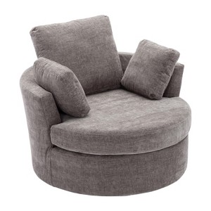 TIRAMISUBEST Cozy Swivel Lounge Chair, Oversized Round Sofa with Soft Chenille Fabric and 3 Supportive Pillows - 1 of 4
