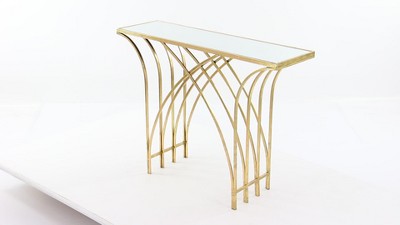 Elegant Gold Metal & Mirrored Glass Art Deco Console Table