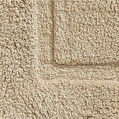 Beige Cotton Rectangular Bathroom Rug with Decorative Border