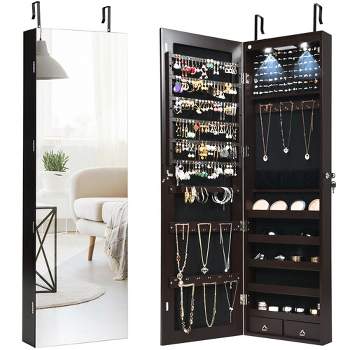Tangkula Wall & Door Mounted Mirrored Jewelry Cabinet Storage Organizer Black/White