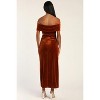 Elegant Velvet Ruched Bodycon Wrap Off The Shoulder Dresses for Women High Slit Cocktail Party Midi Dresses Light Brown S - 4 of 4