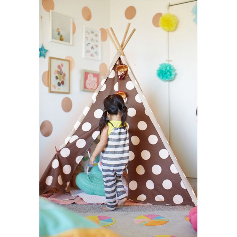 Modern Home Children's Canvas Play Tent Set with Travel Case - Brown/White Polka Dot, 2 of 3