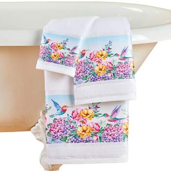 Collections Etc 3-Piece Hummingbird Floral Bathroom Towel Set