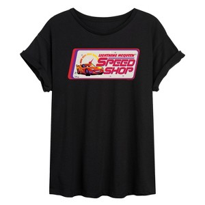 Women's - Disney - Lightning McQueen Speed Shop Oversized Graphic T-Shirt - 1 of 4