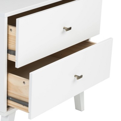 White Mid Century Modern 2 Drawer Nightstand with Shelf