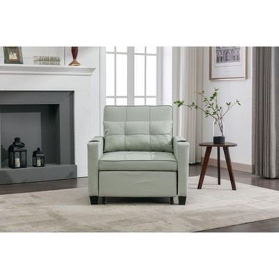 NicBex 3-in-1 Convertible Sleeper Chair,Leather Folding Sofa Bed with USB Ports,Comfortable Couches with 4 Side Pockets for Living Room,Green