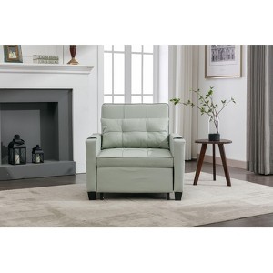 NicBex 3-in-1 Convertible Sleeper Chair,Leather Folding Sofa Bed with USB Ports,Comfortable Couches with 4 Side Pockets for Living Room,Green - 1 of 4
