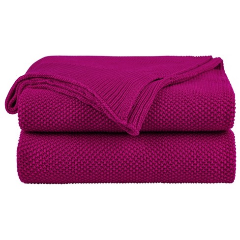 PiccoCasa 100 Cotton Knit Throw Blanket Lightweight Soft Blanket Fuchsia 50