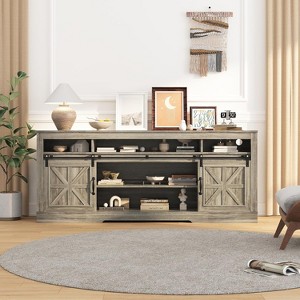 Farmhouse TV Console Table for 75" TV,Entertainment Center with Semi-Open Top Storage,Adjustable Shelf&Sliding Doors,Media Cabinet for Living Room - 1 of 4