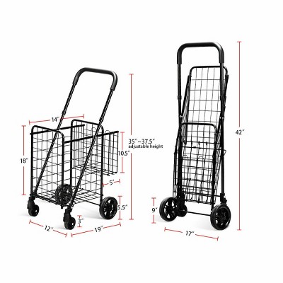 DLUX Folding Shopping Cart Basket w/Liner Black,Jumbo Size,On-Time-Delivery 