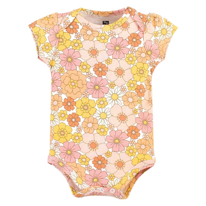 Hudson Baby Infant Girl Cotton Bodysuits, Peace Love Flowers, 4 of 6