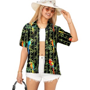 HAPPY BAY Hawaiian Shirts Womens Casual Summer Beach Party Short Sleeve Tropical Vacation Button Up Blouse Shirt Collared Dress Shirts - 1 of 4