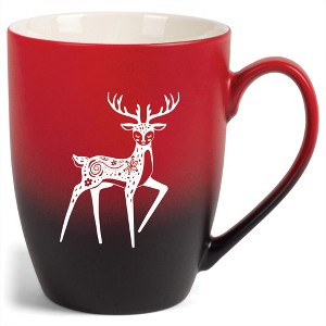Elanze Designs 12 Ounce Vibrant Two Toned Ombre Ceramic Tea Coffee Cup Mug Red Black Graceful Forest Deer - 1 of 4