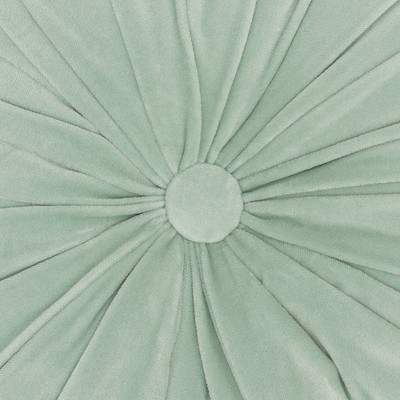 Celadon Round Gathered Velvet Throw Pillow, 16"