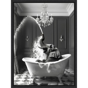 Amanti Art Splish Splash Safari Elephant by Niky Rahner Framed Canvas Wall Art - 1 of 4