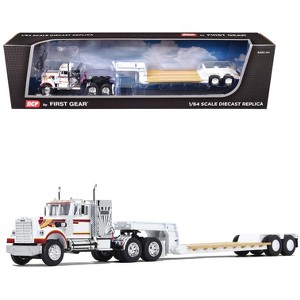 Western Star 4900 with 36" Vintage Flat Top Sleeper and Lowboy Trailer White with Graphics 1/64 Diecast Model by DCP/First Gear - 1 of 3