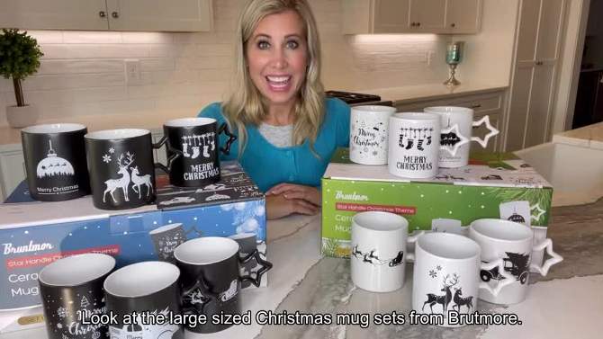 Bruntmor 14 Oz Christmas Coffee Mug with Star Handle Set of 6, Red, 2 of 8, play video