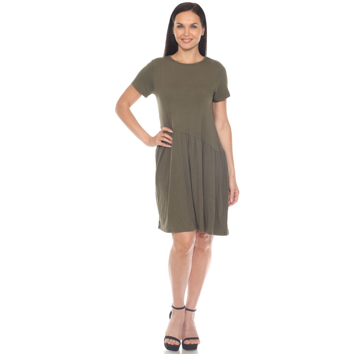 Women's Asymmetrical Waist and Short Sleeve Swing Dress - White Mark - thumbnail 6