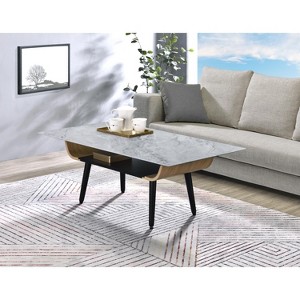 Landon 47inCoffee Table with Glass Gray Marble Texture Top and Bent Wood Design - 1 of 1