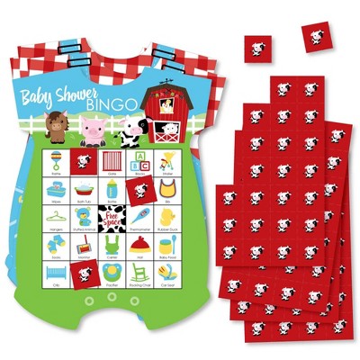 Big Dot of Happiness Farm Animals - Picture Bingo Cards and Markers - Barnyard Baby Shower Shaped Bingo Game - Set of 18