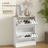 Munora Slim Shoe Storage Cabinet with 2 Flip Drawers & Adjustable Shelves for 12 Pairs, White & Light Oak - 4 of 4