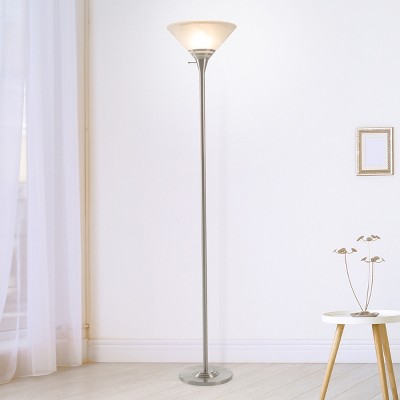 Hastings Home Torchiere Floor Lamp With Marbleized Glass Shade and LED Bulb - Brushed Silver